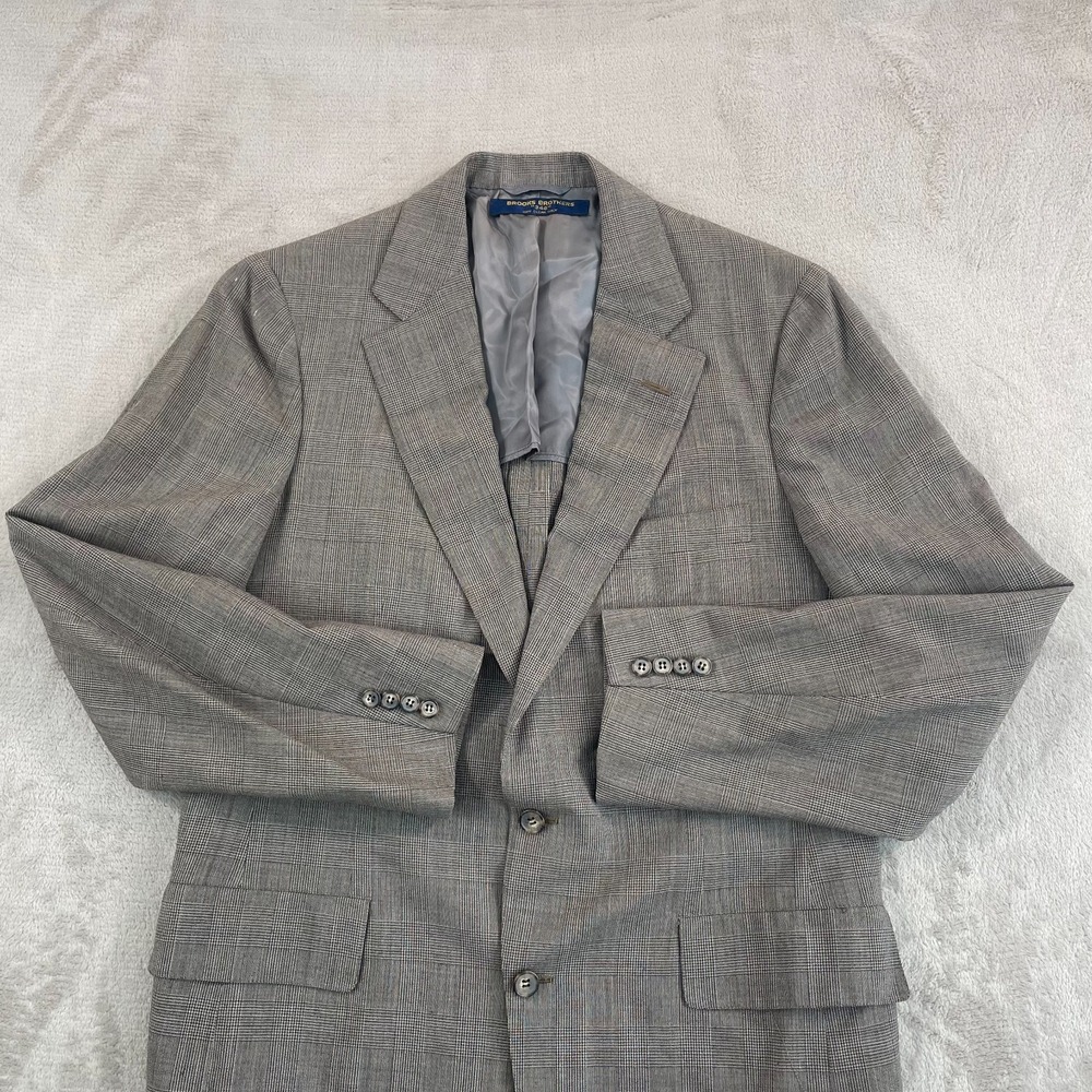 VTG Brooks Brothers Blazer Sports Coat Men 42 Grey Glen Check Unstructured USA